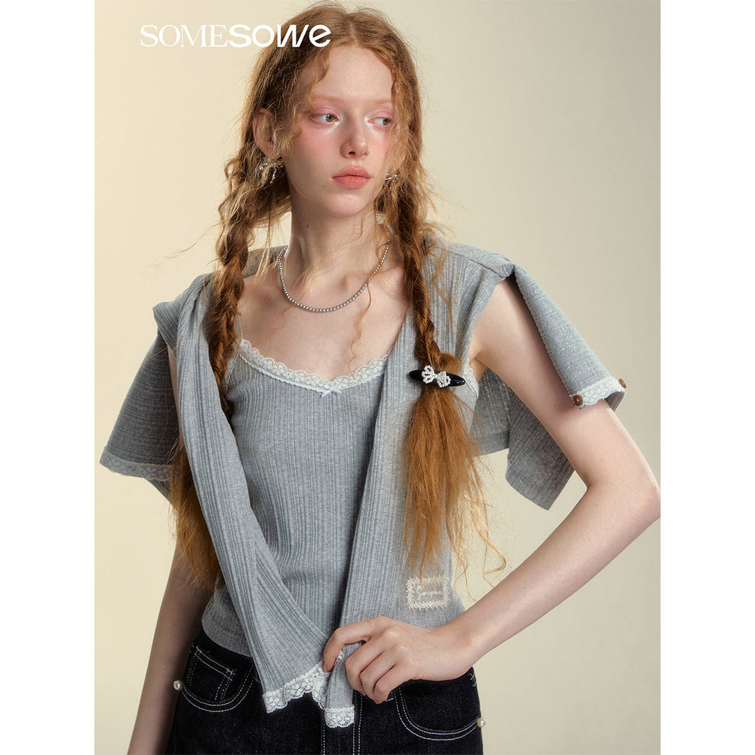 SomeSowe Lace Patchwork Texture Slip Vest