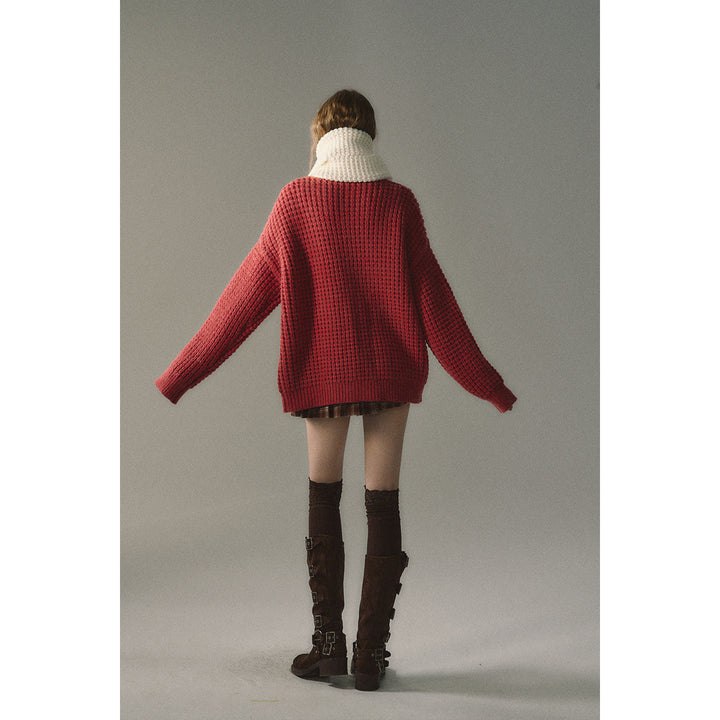 Via Pitti Waffle-Knit Cardigan Red - Mores Studio