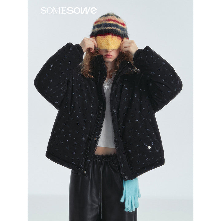 SomeSowe Lace Patchwork Reversible Down Jacket Black