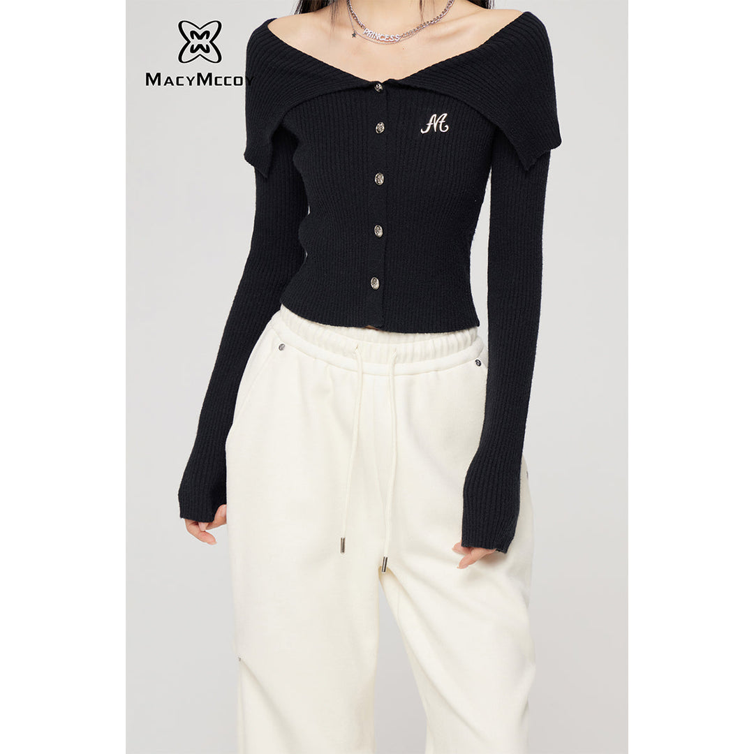 MacyMccoy Lapel Off-Shoulder Knit Top - Mores Studio