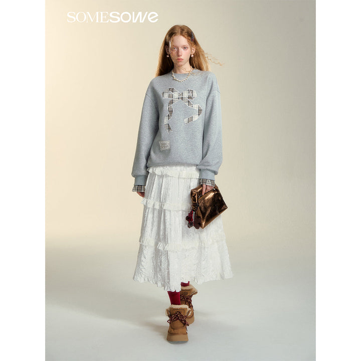 SomeSowe Origami Bow Embroidery Sweatshirt Gray