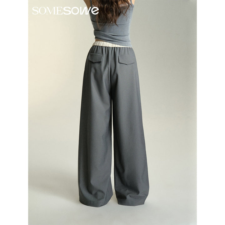 SomeSowe Drawstring Wide-Leg Suit Pants Gray