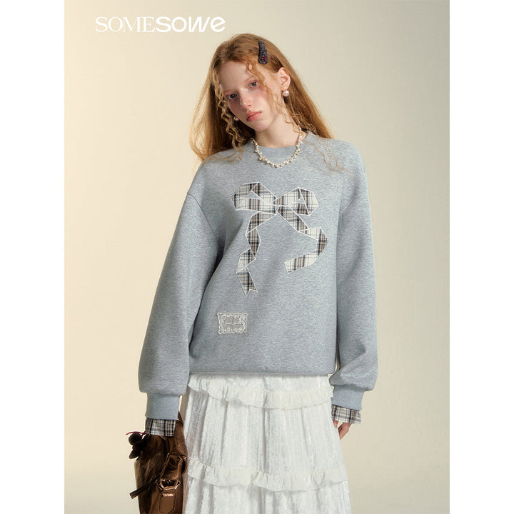 SomeSowe Origami Bow Embroidery Sweatshirt Gray