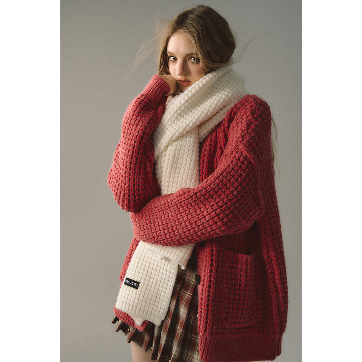 Via Pitti Waffle-Knit Cardigan Red - Mores Studio