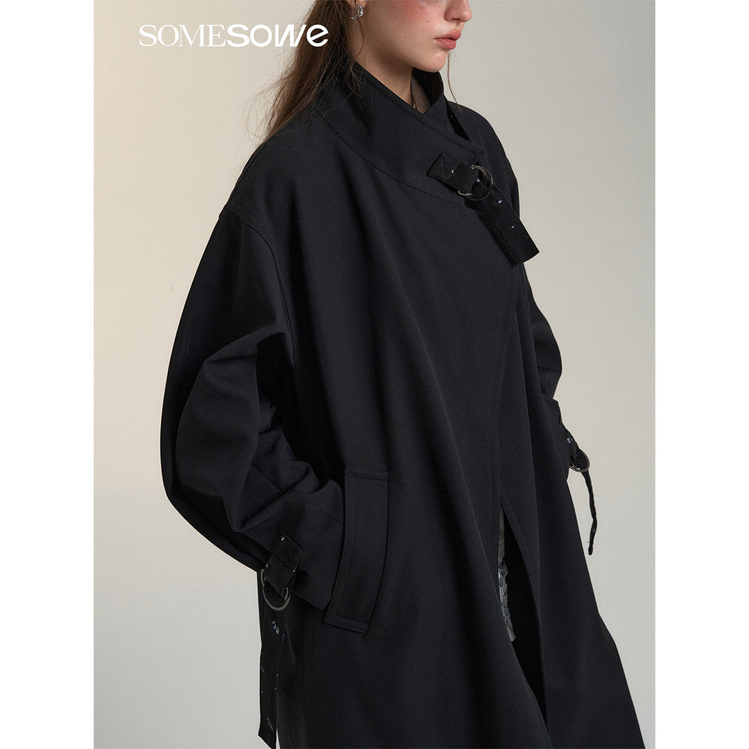 SomeSowe Floral Patchwork Casual Silhouette Coat Black