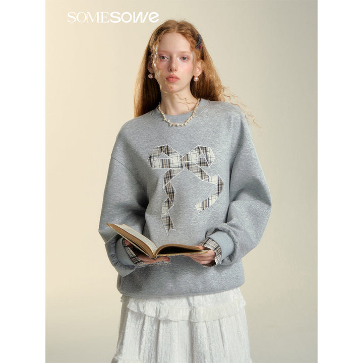 SomeSowe Origami Bow Embroidery Sweatshirt Gray