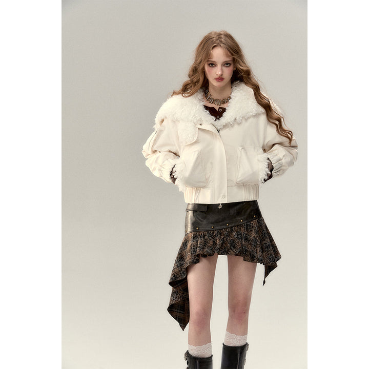 Via Pitti Cargo Pockets Rabbit Fur Jacket Cream - Mores Studio