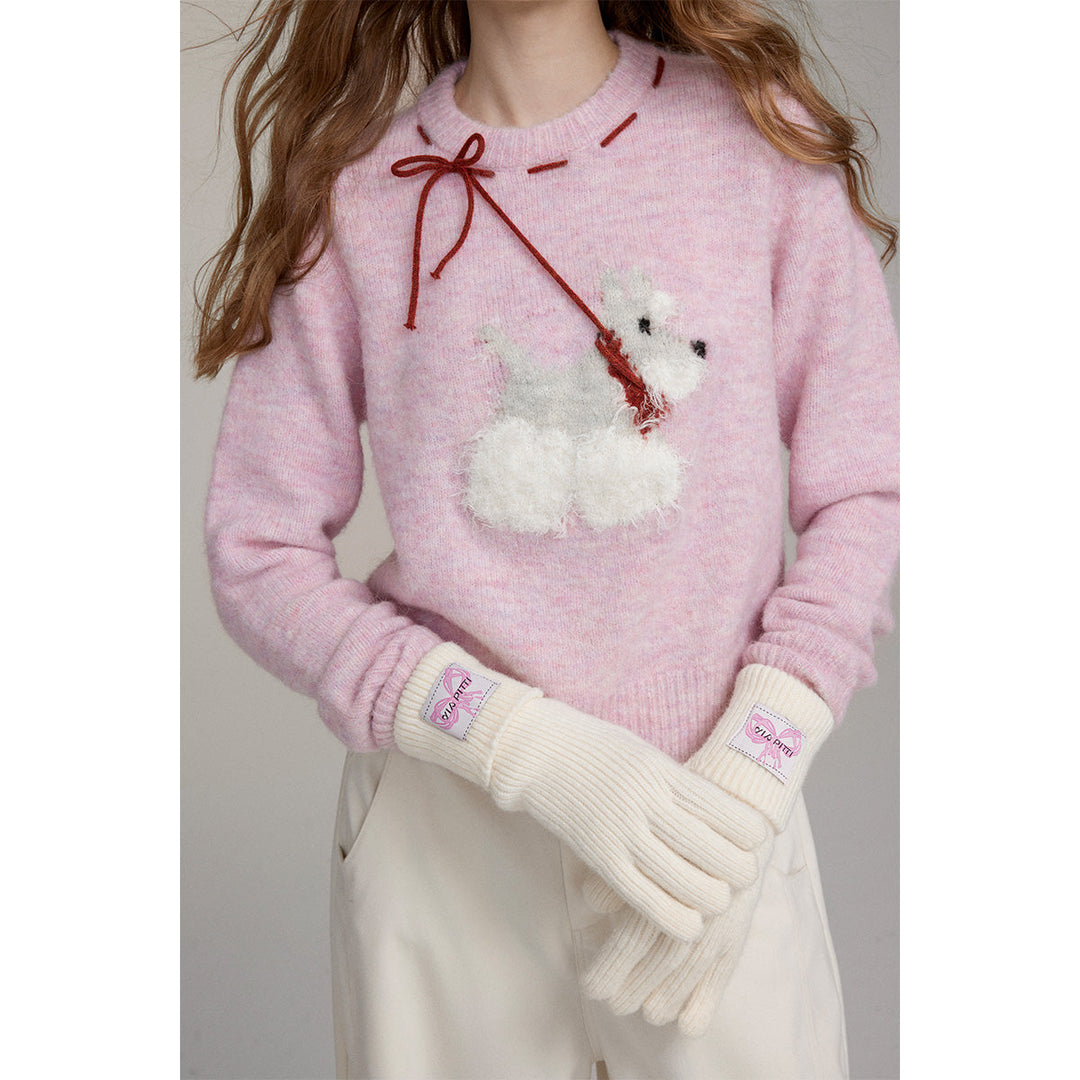 Via Pitti Puppy Tie Fluffy Knit Sweater Pink