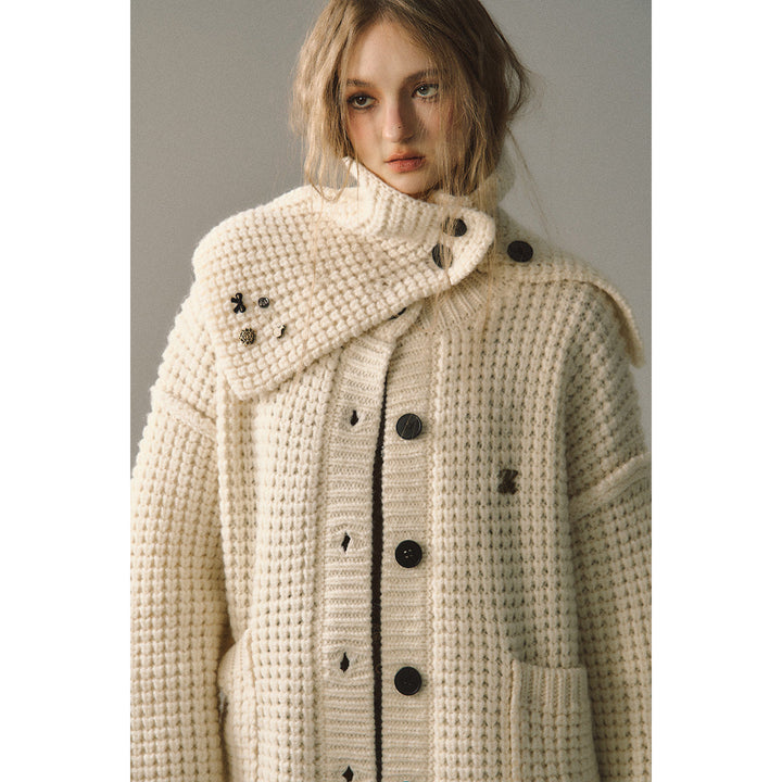 Via Pitti Waffle-Knit Cardigan Cream - Mores Studio