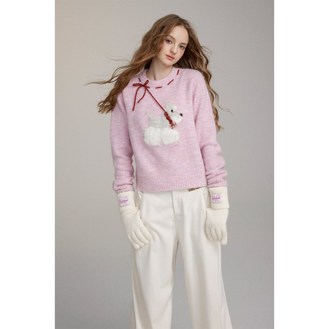 Via Pitti Puppy Tie Fluffy Knit Sweater Pink