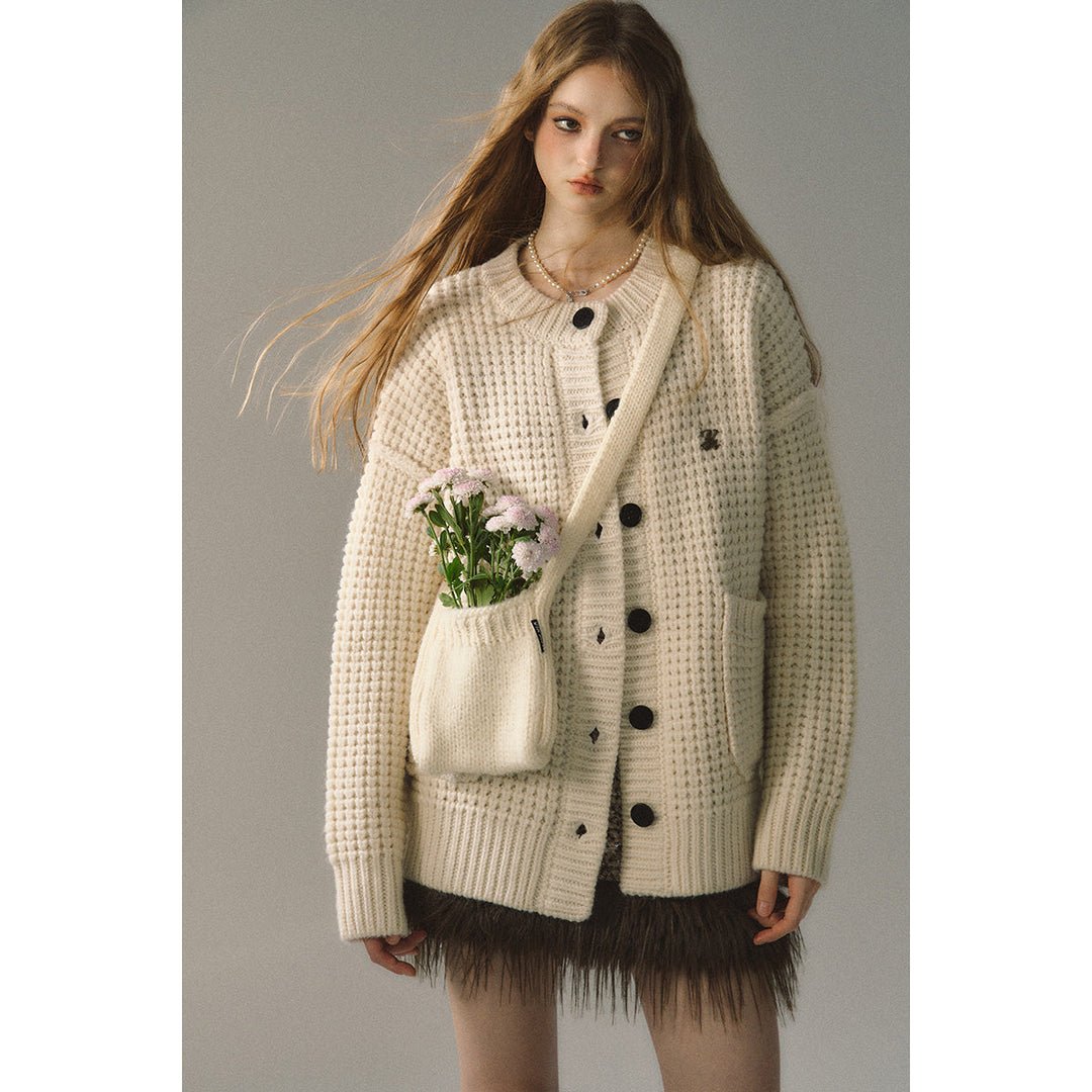 Via Pitti Waffle-Knit Cardigan Cream - Mores Studio