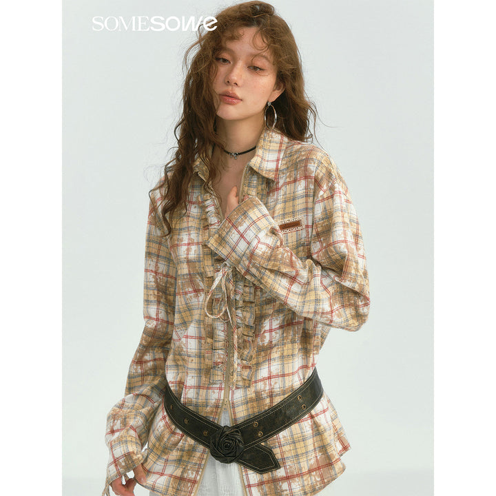 SomeSowe Plaid Stringy Selvedge Zip Up Shirt Yellow