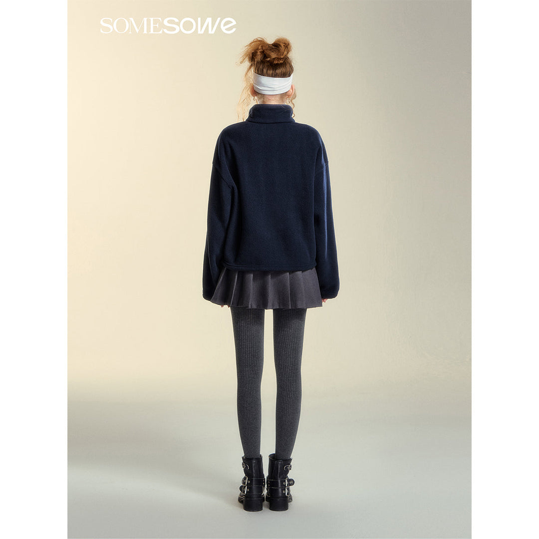 SomeSowe Lace Patchwork Fleece  Sweatshirt Navy Blue