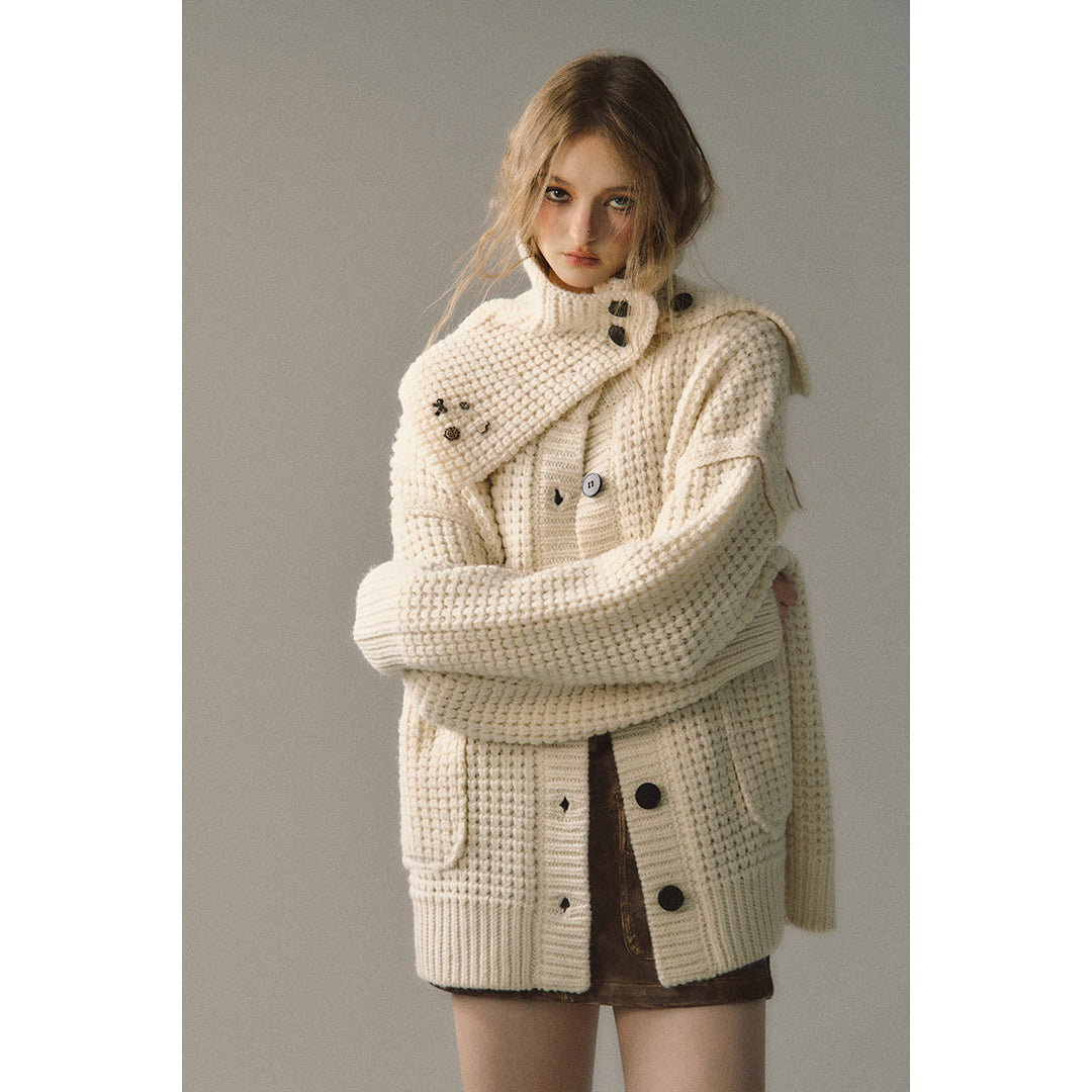 Via Pitti Waffle-Knit Cardigan Cream - Mores Studio