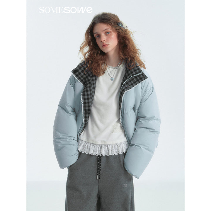 SomeSowe Lace Patchwork Reversible Down Jacket Blue