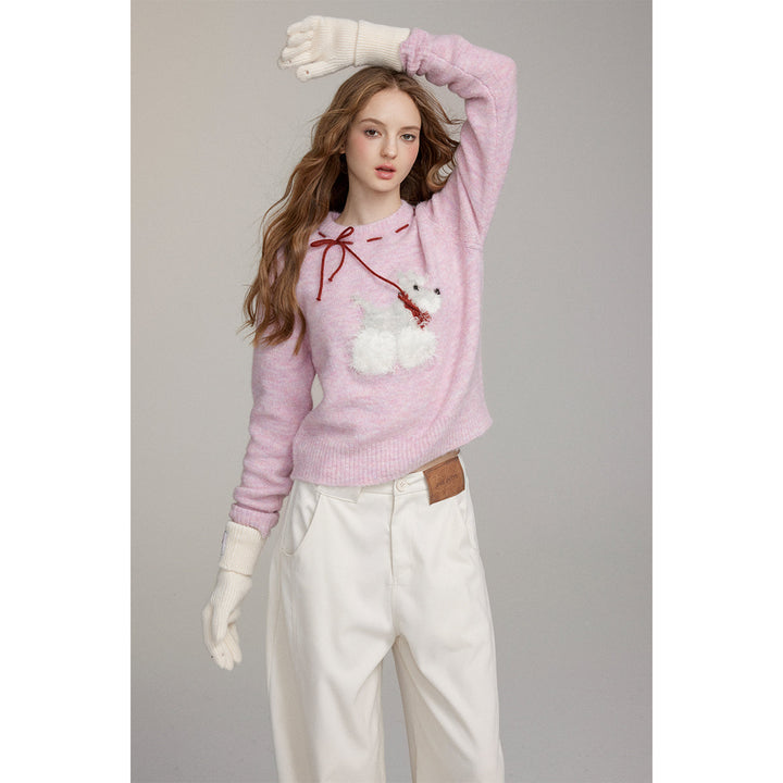 Via Pitti Puppy Tie Fluffy Knit Sweater Pink