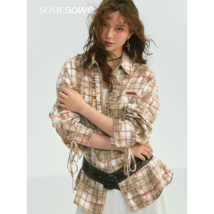 SomeSowe Plaid Stringy Selvedge Zip Up Shirt Yellow