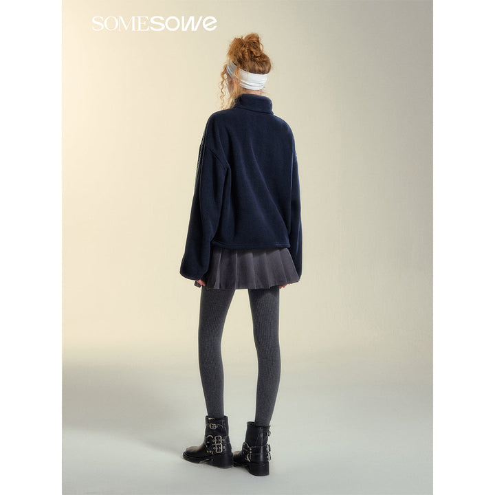 SomeSowe Lace Patchwork Fleece  Sweatshirt Navy Blue