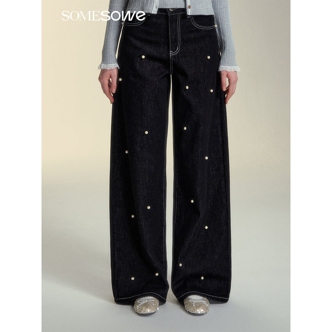 SomeSowe Pearl Wide-Leg Denim Pants Black