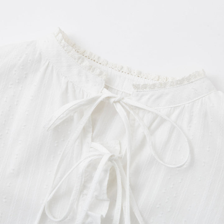 SomeSowe Lace Edge Jacquard Lace Up Top White