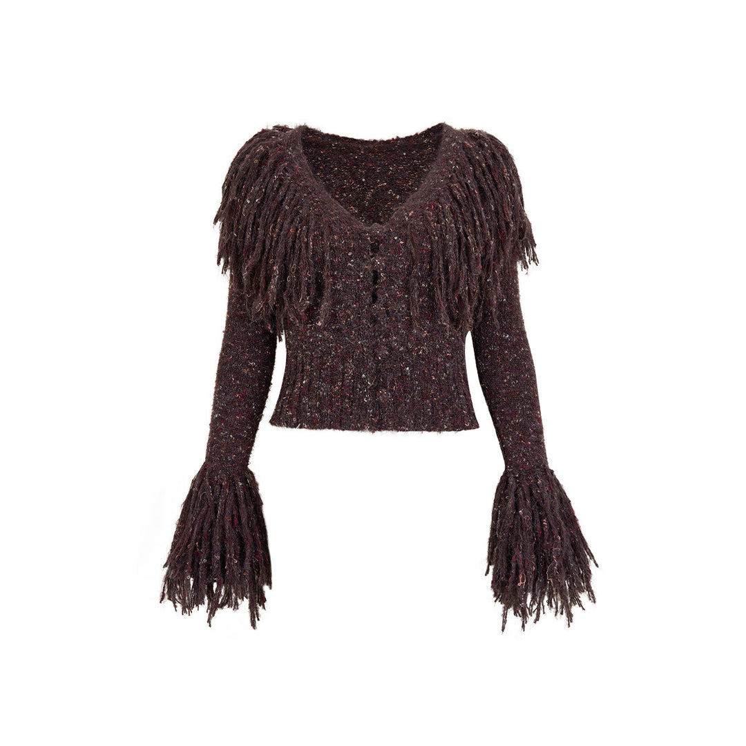 Via Pitti Heavy Tassel Knit Cardigan Dark Brown - Mores Studio