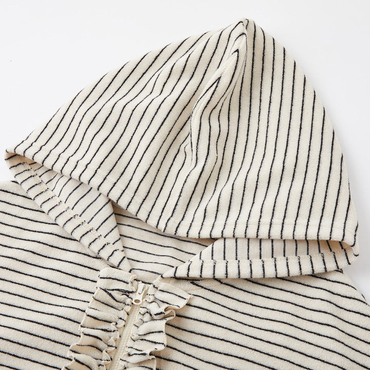 SomeSowe Soft Striped Ruffled Zip Up Hoodie White