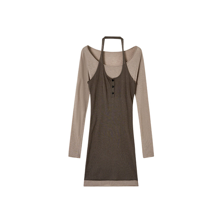 Via Pitti Color Blocked Halterneck Knit Dress Grey - Mores Studio