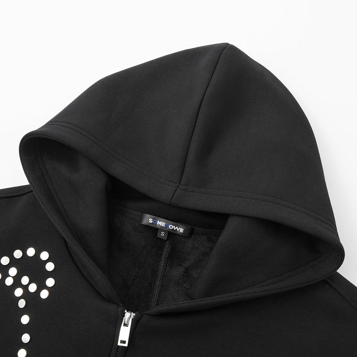 SomeSowe Bow Rivet Hooded Casual Jacket Black