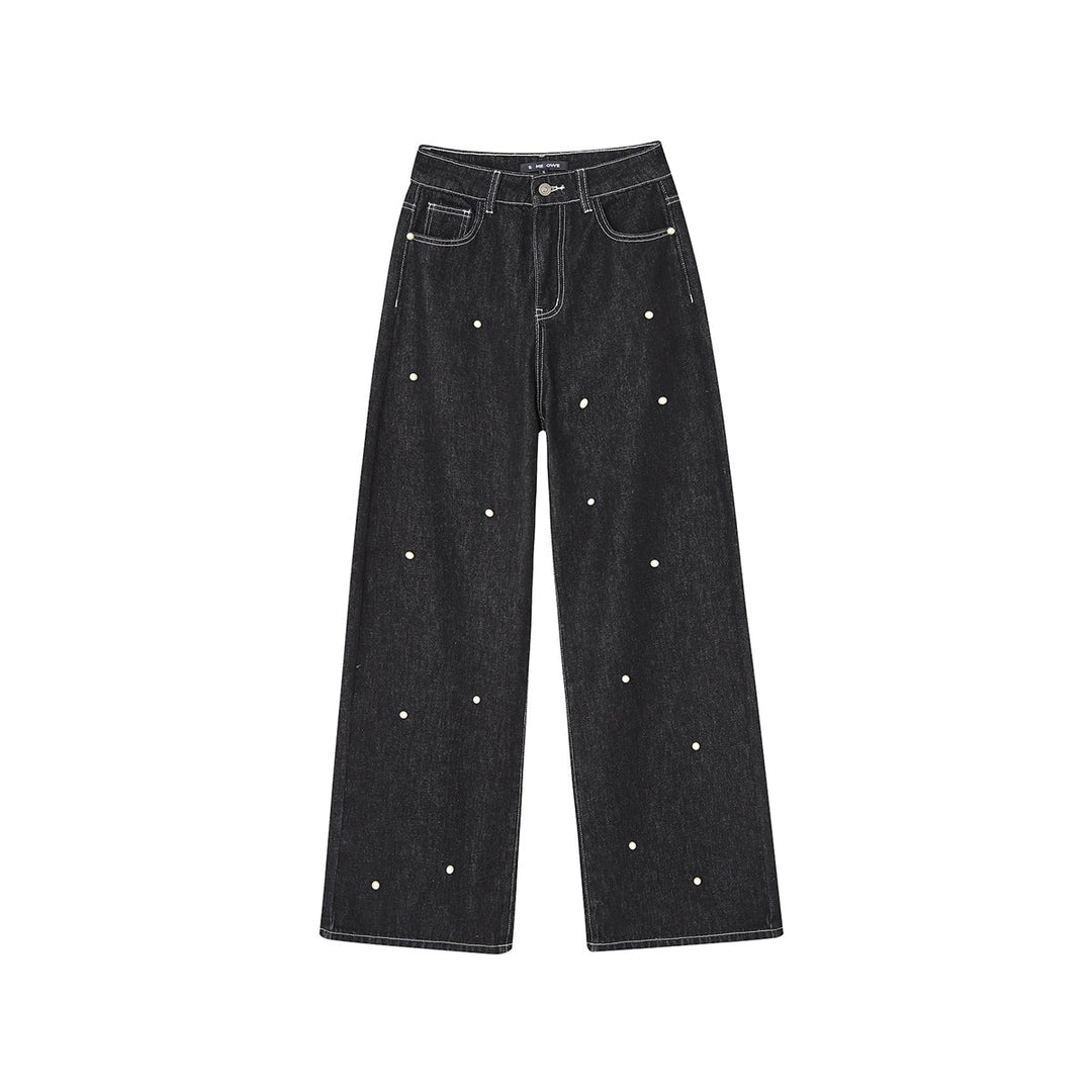 SomeSowe Pearl Wide-Leg Denim Pants Black