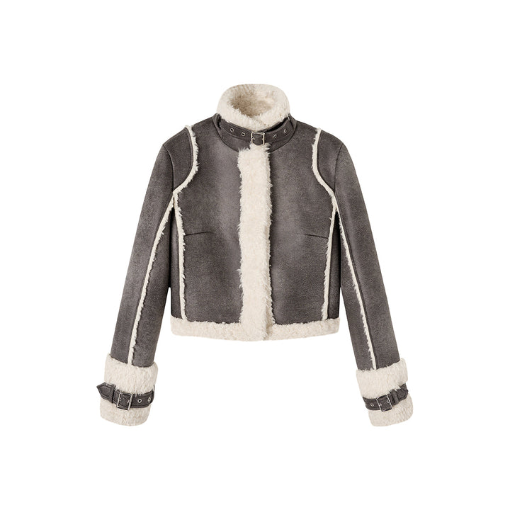 Via Pitti High-Collar Suede Puffer Jacket Grey - Mores Studio