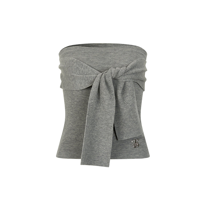 Via Pitti Versatile Tie Knit Slim Tube Top Vest Gray