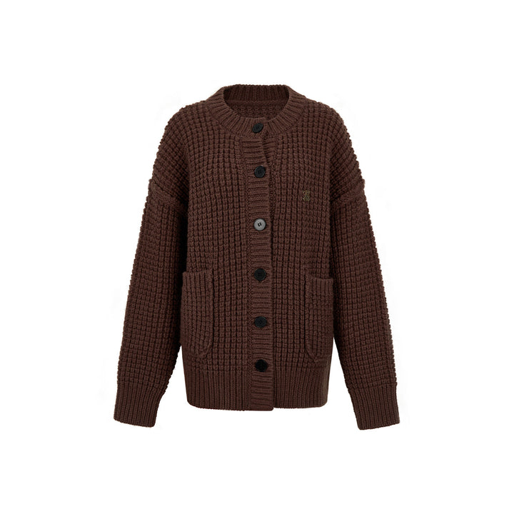 Via Pitti Waffle-Knit Cardigan Brown - Mores Studio