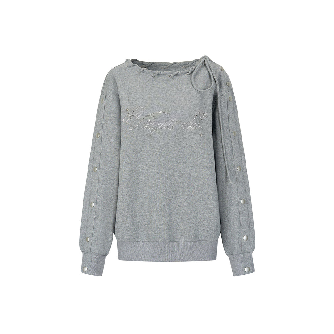 Via Pitti Nail Button Off-Shoulder Loose Sweat Top Gray