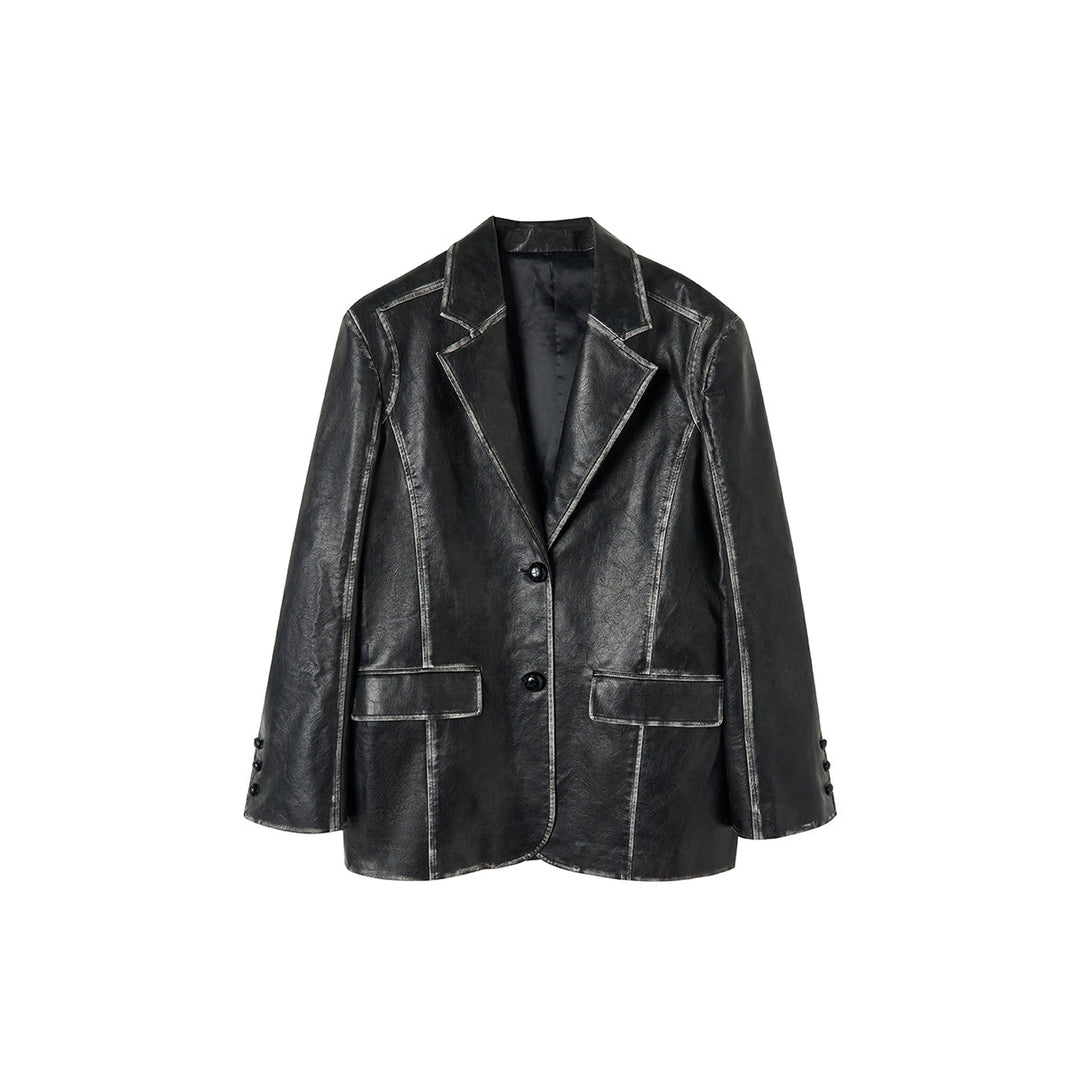 Via Pitti Distressed Heavy Washed Leather Jacket Black - Mores Studio