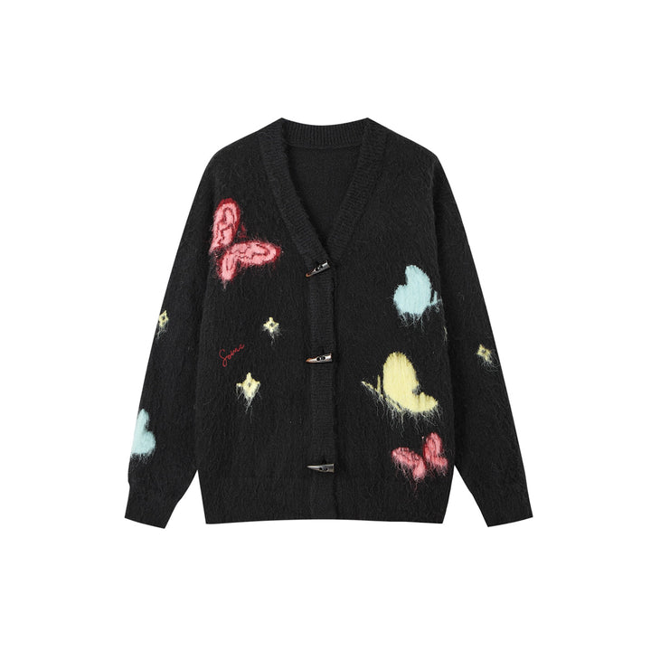 SomeSowe Butterfly Pulled Fur Knit Cardigan Black