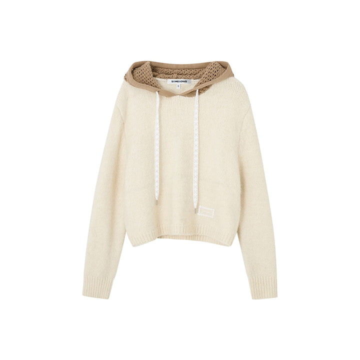 SomeSowe Hollow Out Hooded Knit Sweater Beige