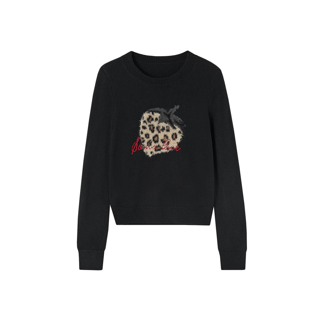 SomeSowe Leopard Strawberry Knit Sweater Black