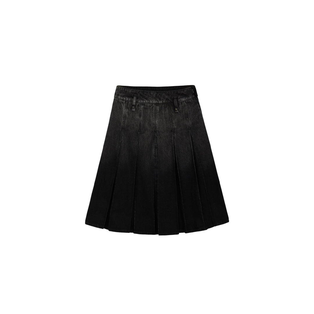 SomeSowe Gradient Pleated Denim Skirt Washed Black - Mores Studio