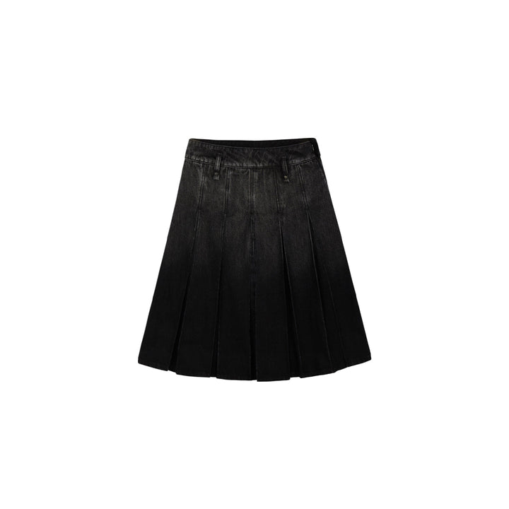 SomeSowe Gradient Pleated Denim Skirt Washed Black - Mores Studio