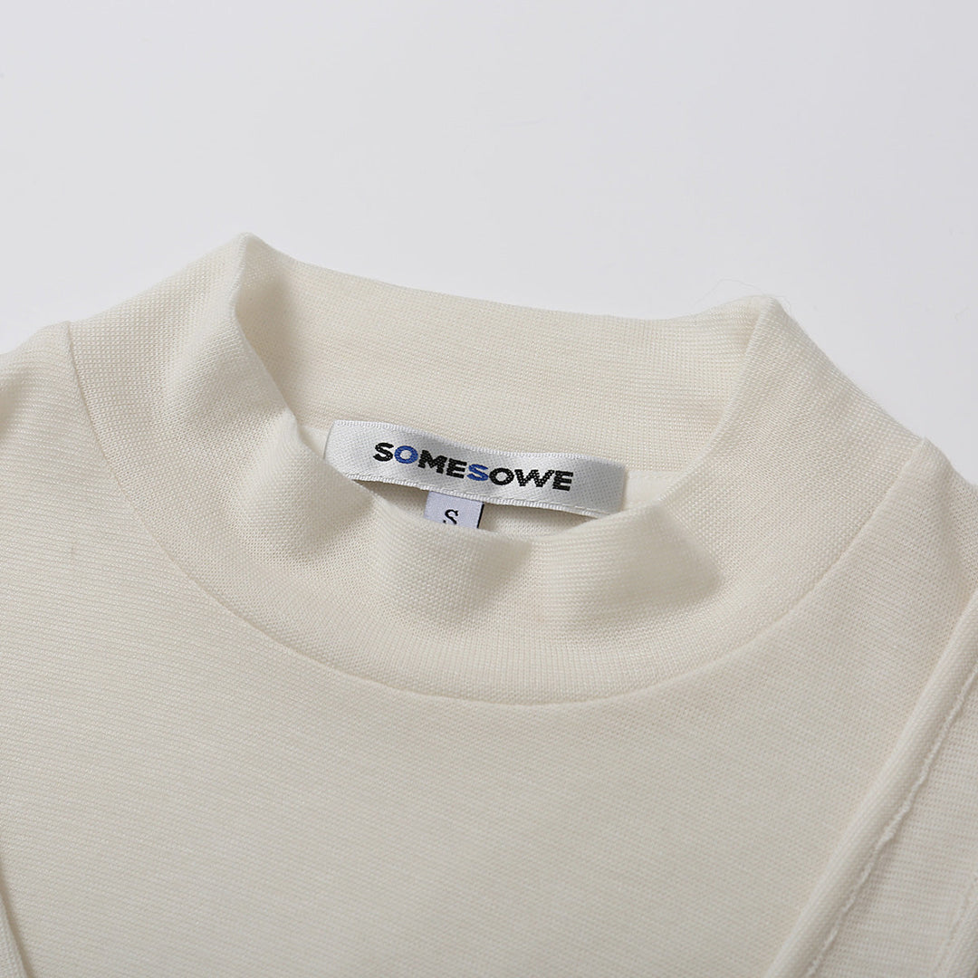 SomeSowe Turtleneck Fake-2-Piece Slim Woolen Top White - Mores Studio