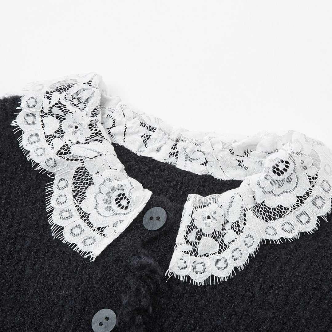 SomeSowe Lace Doll Collar Destroyed Cardigan Navy Blue