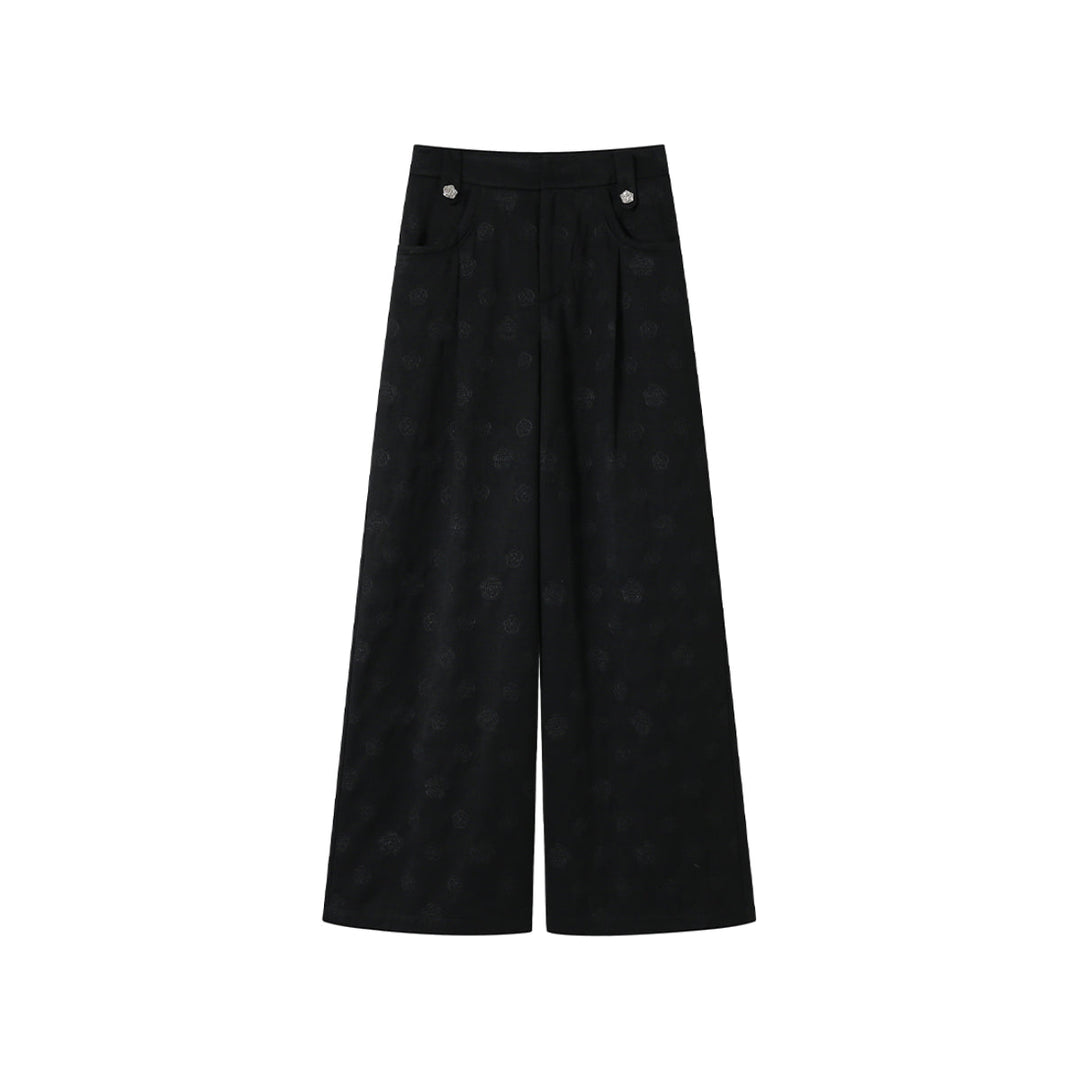 SomeSowe Camellia Printed Wide-Leg Pants Black