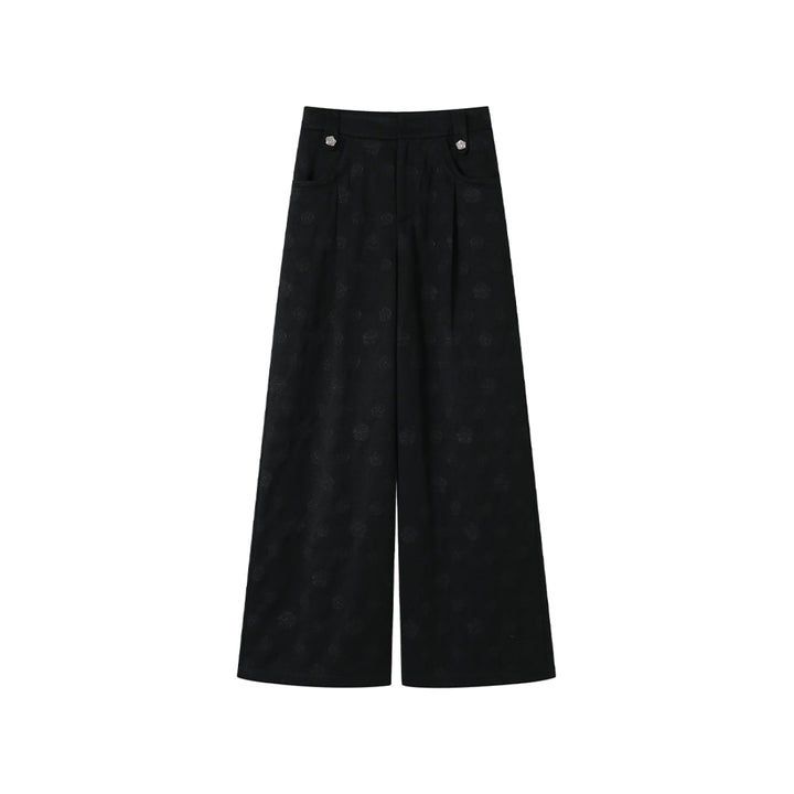 SomeSowe Camellia Printed Wide-Leg Pants Black