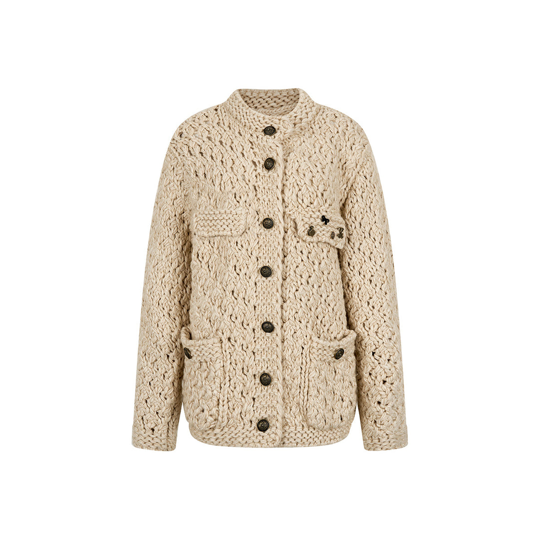 Via Pitti Metal Decor Knit Cardigan Oat - Mores Studio