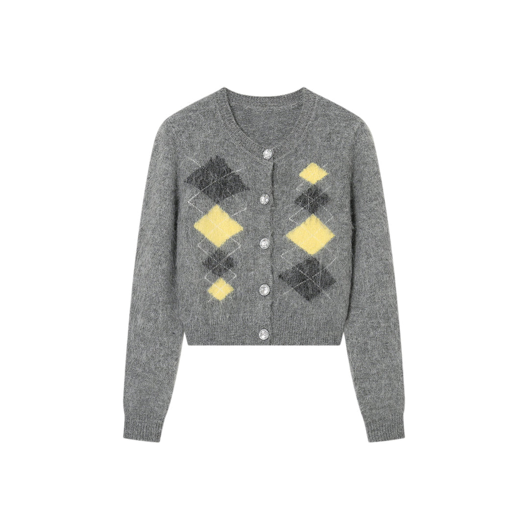 SomeSowe Color Blocked Checkered Woolen Cardigan - Mores Studio