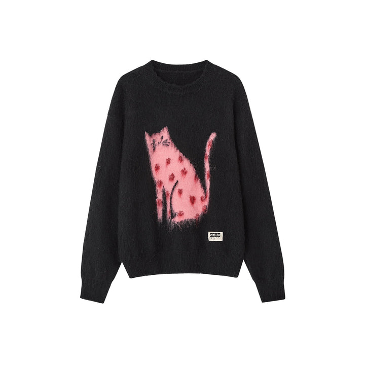 SomeSowe Luck Cat Loose Knit Sweater Black