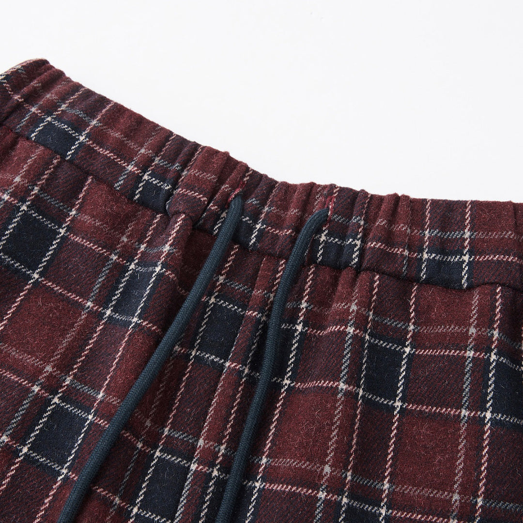 SomeSowe Bow Drawstring Plaid Wide-Leg Pants Red