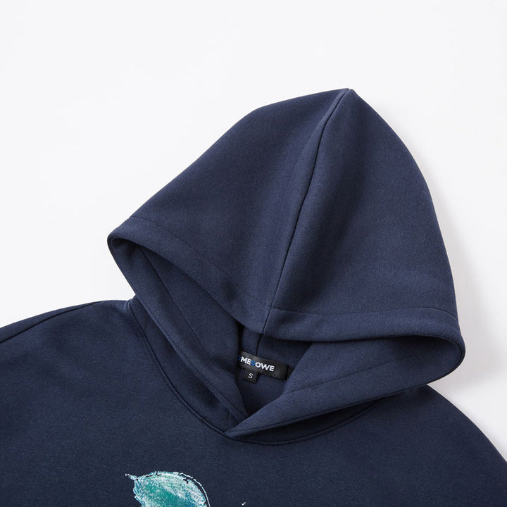 SomeSowe Green Apple Printed Hoodie Navy Blue