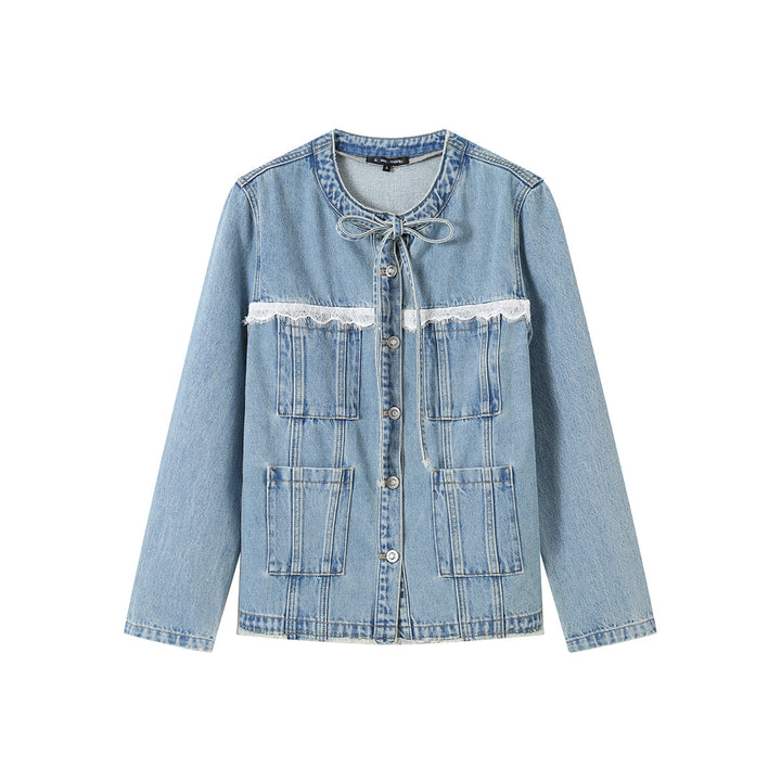 SomeSowe Lace Patchwork Denim Jacket Blue