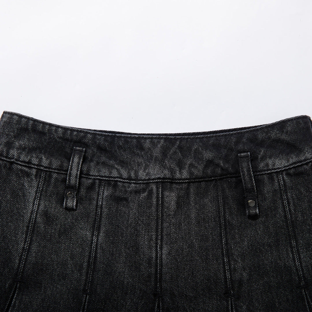 SomeSowe Gradient Pleated Denim Skirt Washed Black - Mores Studio